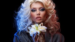 Flowers woman blondes curly hair