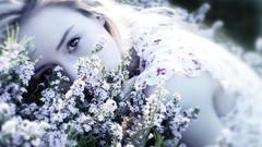 Flowers woman blondes girls in nature