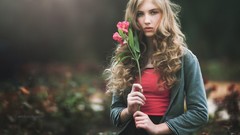 Flowers woman blondes teen