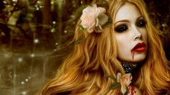 Flowers woman blood vampire blondes fantasy art