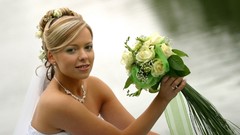 Flowers woman bouquet blondes brides white dress wedding dresses