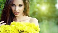 Flowers woman brunettes