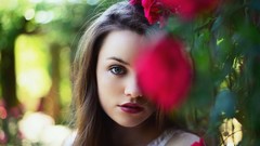 Flowers woman brunettes