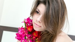Flowers woman brunettes Femjoy magazine Elina S