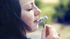 Flowers woman brunettes freckles