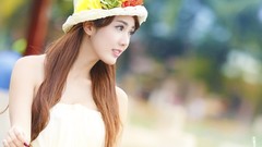 Flowers woman brunettes vietnamese Linh Napie