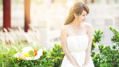 Flowers woman brunettes vietnamese Linh Napie