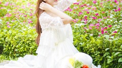 Flowers woman brunettes vietnamese Linh Napie