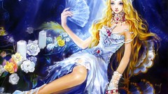 Flowers woman Candles artwork fantasy art