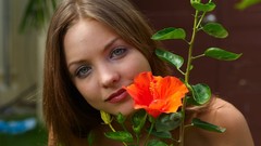 Flowers woman close-up Amelie faces outdoors smiling long hair 