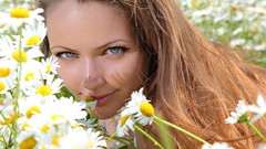 Flowers woman close-up faces chamomile models