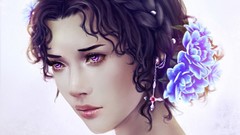 Flowers woman close-up faces purple eyes deviantart artwork 
