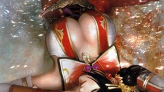 Flowers woman closed eyes black hair lying down dynasty 