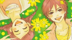 Flowers woman couple male smiling long hair brown eyes closed 