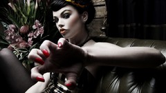 Flowers woman curtains couch models