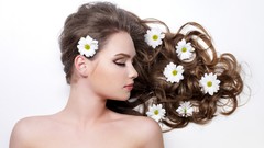 Flowers woman Daisy long hair brunettes