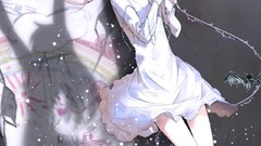 Flowers woman drawings microphones pink hair long hair pink 