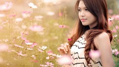 Flowers woman dress asians brunettes