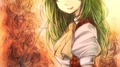 Flowers woman dress bows long hair green hair touhou kazami 