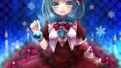 Flowers woman dress Ribbons bows blue hair long hair blue eyes 