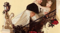 Flowers woman dress two paintings male Tom Lovell