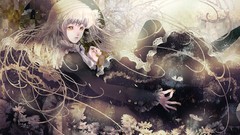 Flowers woman dress white hair anime girls yellow eyes