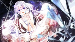 Flowers woman dress white hair sad long hair barefoot crying 