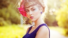 Flowers woman earrings blondes photograph
