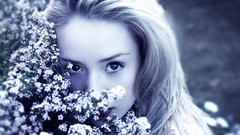 Flowers woman faces blondes