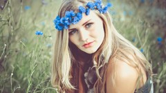 Flowers woman faces blondes