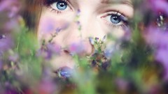 Flowers woman faces blue eyes