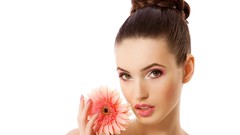 Flowers woman faces brunettes