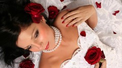 Flowers woman faces brunettes