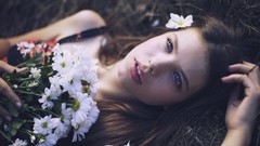 Flowers woman faces brunettes