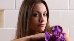 Flowers woman faces brunettes marta