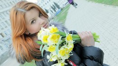 Flowers woman faces brunettes models 404 Violla A