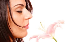 Flowers woman faces brunettes models