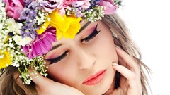 Flowers woman faces closed eyes