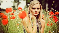 Flowers woman faces outdoors blondes models