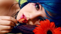 Flowers woman fashion blue hair models emo girls