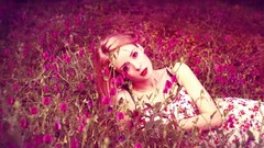 Flowers woman fields blondes