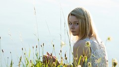 Flowers woman fields blondes lingerie models