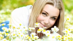 Flowers woman fields outdoors blondes