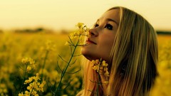 Flowers woman fields outdoors blondes