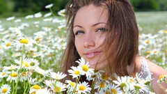 Flowers woman fields outdoors brunettes