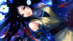 Flowers woman fish Anime swimming