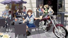 Flowers woman glasses anime girls boots brown eyes short hair 