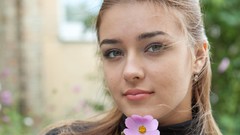 Flowers woman gray eyes brunettes models Met-Art magazine 