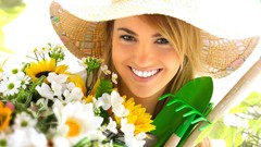 Flowers woman hats sunlight smiling