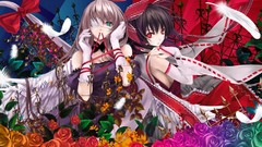 Flowers woman kimono blondes gates brunettes hakurei reimu 